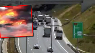 Üçüncü köprü çıkışında 'çöp kamyonu' alev alev yandı