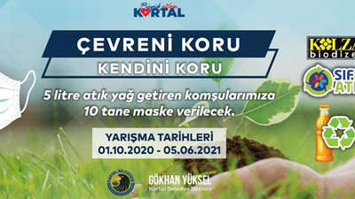 Kartal Belediyesi, atık yağını getiren vatandaşlara maske veriyor