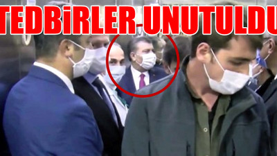 Sürekli sosyal mesafe uyarısı yapan Sağlık Bakanı Koca, 10 kişiyle asansöre bindi