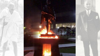 Ermeniler 'Atatürk'ün dostu' diyerek Gandi heykelini ateşe verdi