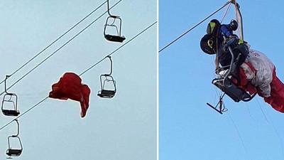 Telaşlandıran görüntü: Paraşütçüler teleferik telesiyej hattında asılı kaldı