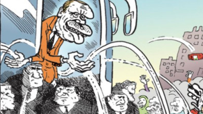 Erdoğan'ın otobüsün üstünden halka çay atmasını Leman kapağına taşıdı