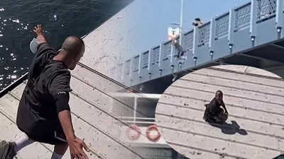 Tık uğruna Galata Köprüsü'nden gemiye atladı