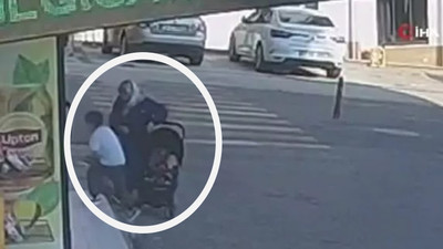 Yokuş aşağı kayan bebek arabası apartman bahçesine düştü