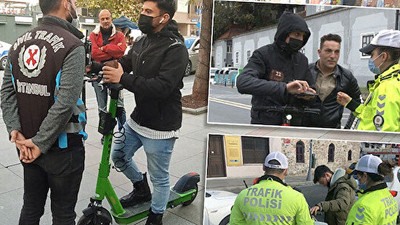 Scooter denetiminde ilginç anlar: İki günde iki ceza alan da var, kova taşıyan da...