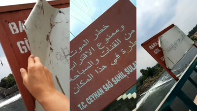 Arapça tabela asmak için Türkçe tabelanın üstünü kapattılar