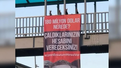 Erzurum'da üst geçide protesto amaçlı pankart asıldı: Uyan Erzurum hırsız var