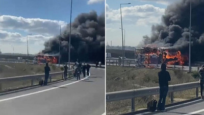 Başakşehir'de yolcu otobüsü alev alev yandı