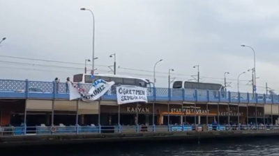 Özel Sektör Öğretmenleri Sendikası'ndan Galata Köprüsü'nde pankartlı protesto