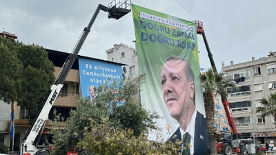 Kılıçdaroğlu’nun önüne afiş asmak için vinç tuttular
