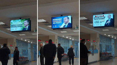 Sultangazi Belediye binası içindeki ekranlarda AKP seçim reklamı gösterildi