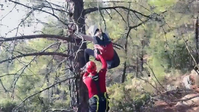 Ağaçta asılı kalan paraşütçüyü jandarma kurtardı