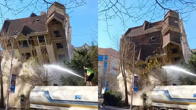 İstanbul'da 6 katlı bina caddeye çöktü