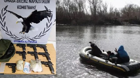 Türkiye'den Yunanistan'a kaçmaya çalışan Suriyeli 8 tabanca ve 1 kilo uyuşturucuyla yakalandı