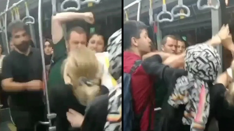 Metrobüste tekme tokat kavga