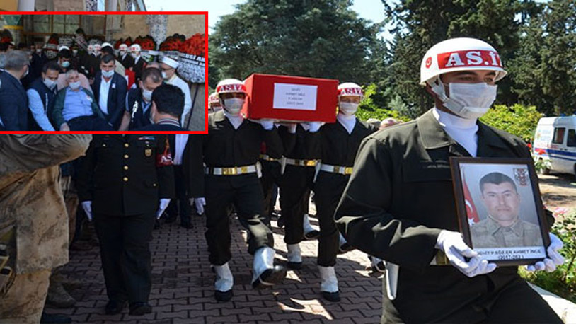 Şehit oğlunun cenazesine sedyeyle katıldı