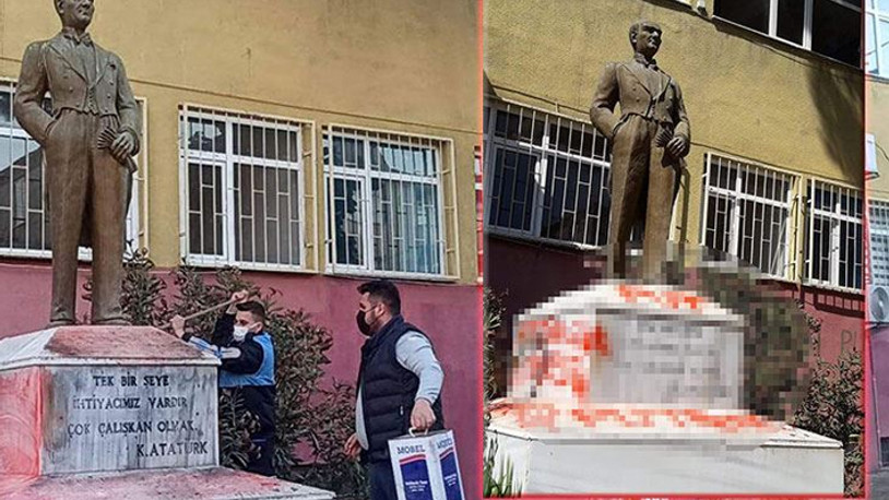 Atatürk heykeline çirkin saldırı