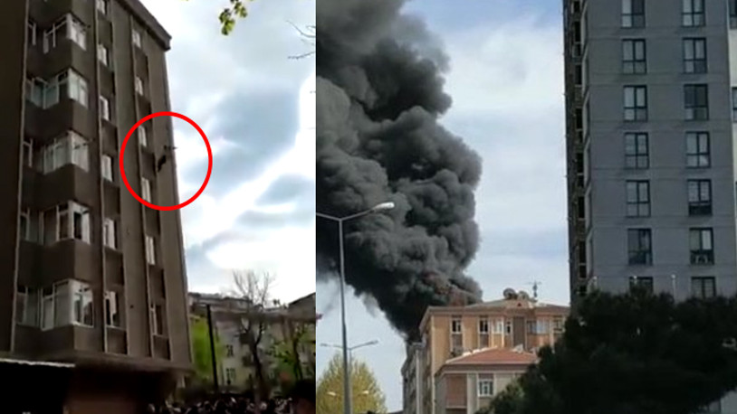 Yangın çıktı, 6. kattan gözünü kırpmadan atladı