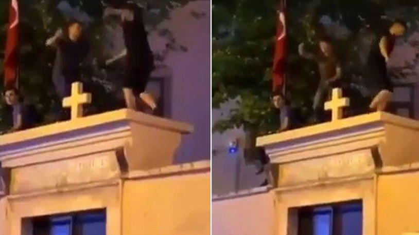 Kadıköy'de kilise duvarının üzerine çıkıp oynayan şüpheliler adliyeye sevk edildi