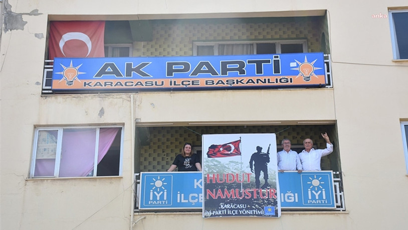 AKP ilçe binasına 'Hudut Namustur' pankartı