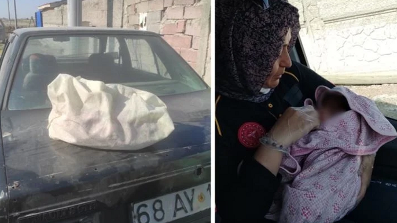 Araç üzerine 'torba' içinde bırakılan bebek, korumaya alındı