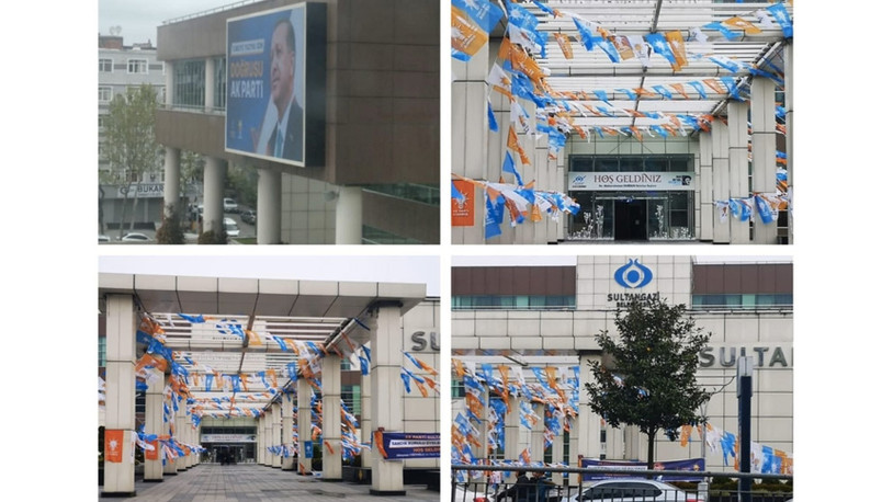 Sultangazi Belediyesi, binasını AKP bayraklarıyla donattı