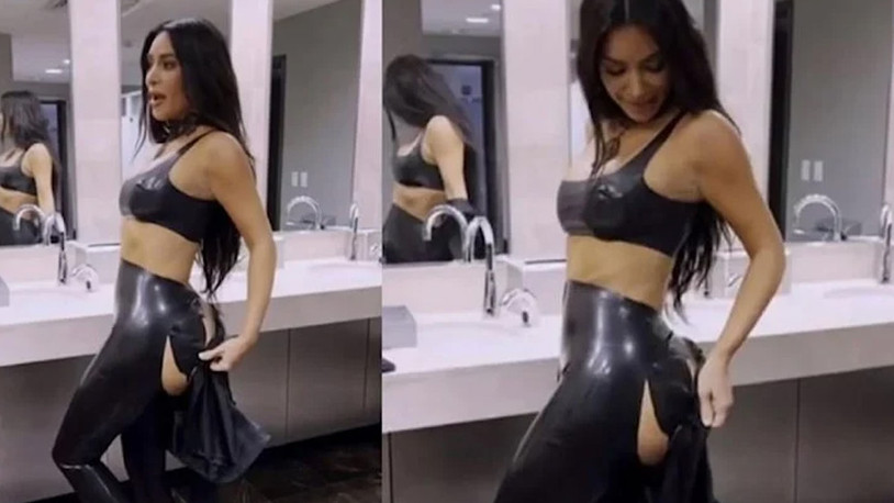 Kim Kardashian'ın kamera önünde taytı yırtıldı