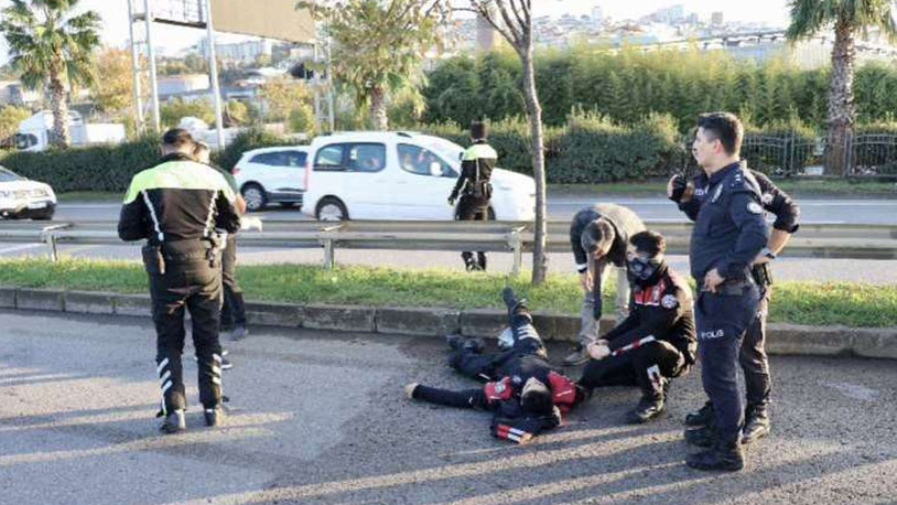 Trabzon'da 'dur' ihtarına uymayan sürücü, polis memuruna çarptı