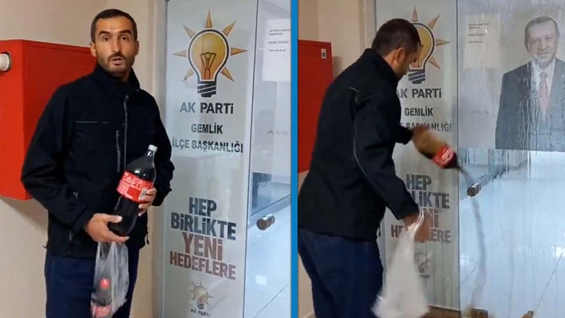 Bir kişi AKP binasına Coca Cola döktü: Yerden daha aşağılık olan...