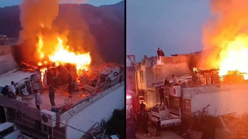 Bursa'da evin çatısı alev alev yandı: Mahalle duman altında kaldı