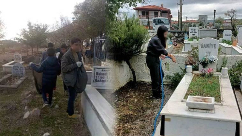 'ÇEDES' kapsamında öğrencilere mezarlık temizlettiler