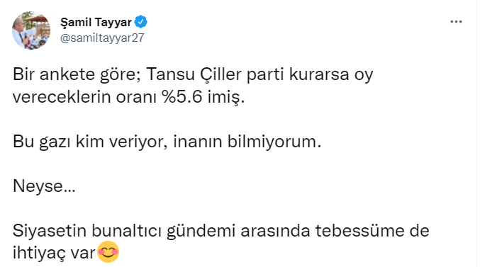 'Tansu Çiller anketi' AKP'li Tayyar ile araştırma şirketini karşı karşıya getirdi - Resim : 1