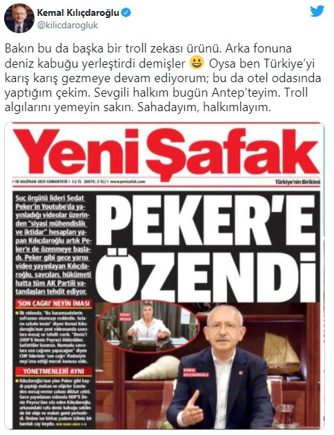 Kılı&ccedil;daroğlu'ndan Yeni Şafak'ın manşetine tepki - Resim : 1