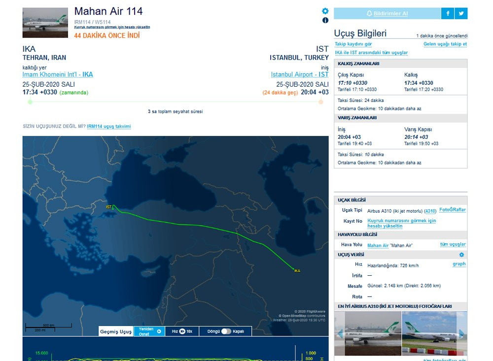 Tahran’dan kalkan uçak, İstanbul’a indi! - Resim : 1