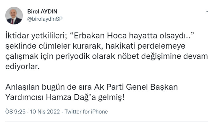 Saadet Partisi'nden AKP'li Hamza Dağ'ın Erbakan'a ilişkin sözlerine yanıt: Başka kapıya! - Resim : 1