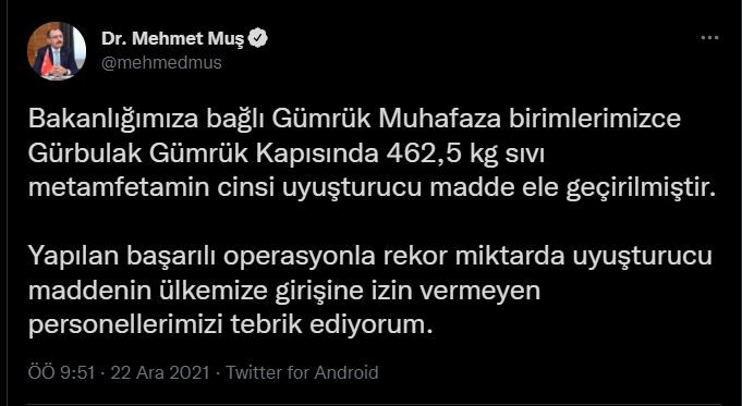 Bakan Muş: Rekor miktarda uyuşturucu maddenin... - Resim : 1