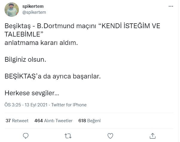 Ertem Şener'den flaş açıklama: Beşiktaş'ın maçını anlatmayacağım - Resim : 1