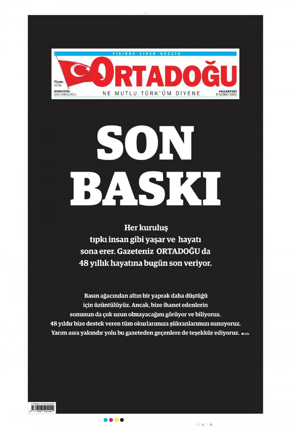 İsmini Alparslan Türkeş'in koyduğu Ortadoğu gazetesi yayın hayatına son verdi - Resim : 1