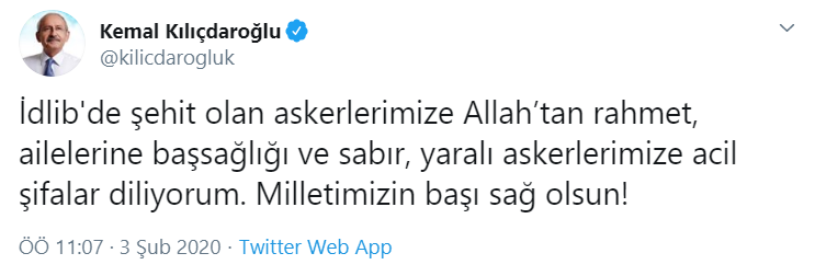 Kılı&ccedil;daroğlu'ndan şehitler i&ccedil;in başsağlığı mesajı - Resim : 1