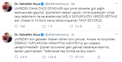 Sağlık Bakanı Koca'dan umreden dönenler hakkında açıklama - Resim : 1