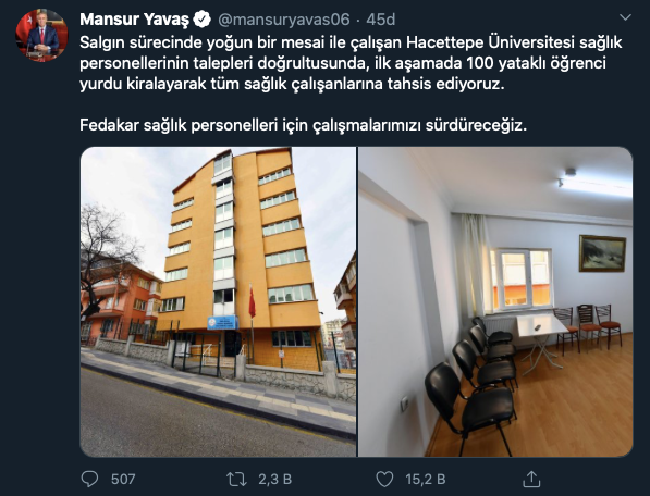 Mansur Yavaş duyurdu: Sağlık çalışanlarına konaklama desteği - Resim : 1