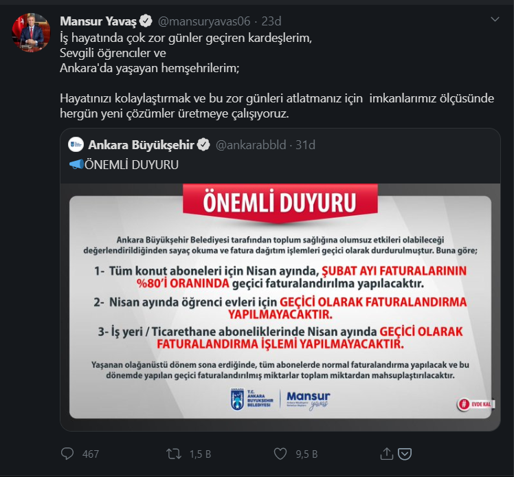 Ankara Büyükşehir Belediyesi'nden faturalar için flaş karar - Resim : 1