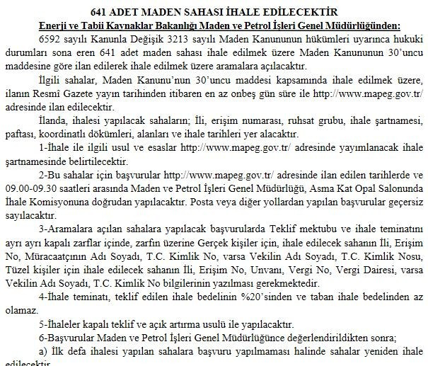 641 maden sahası ihale yoluyla aramalara açılacak - Resim : 1