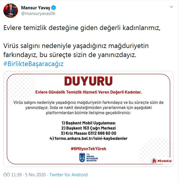 Mansur Yavaş'tan evlere temizliğe giden kadınlara destek - Resim : 1