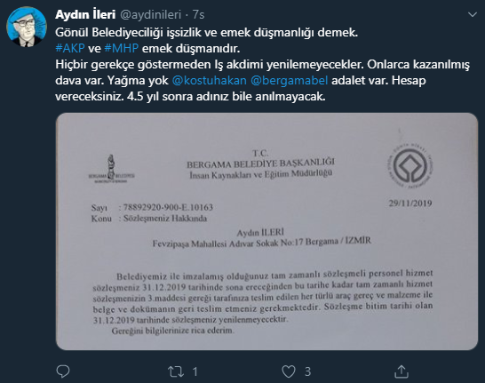 AKP'li belediye mobbingle yetinmeyerek personelini kovdu! - Resim : 1