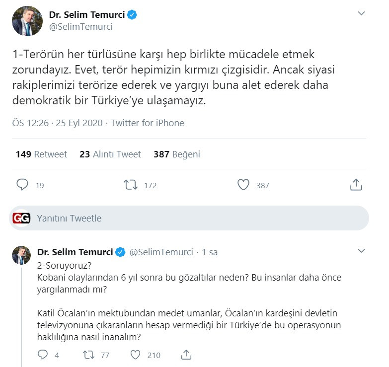 Gelecek ve DEVA Partisi'nden HDP gözaltılarına tepki - Resim : 1