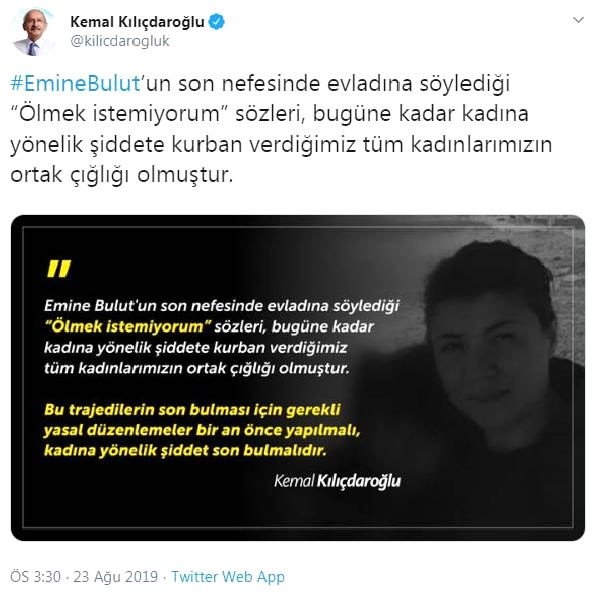 Kılıçdaroğlu: Emine Bulut'un sözleri kadınların ortak çığlığı olmuştur - Resim : 1