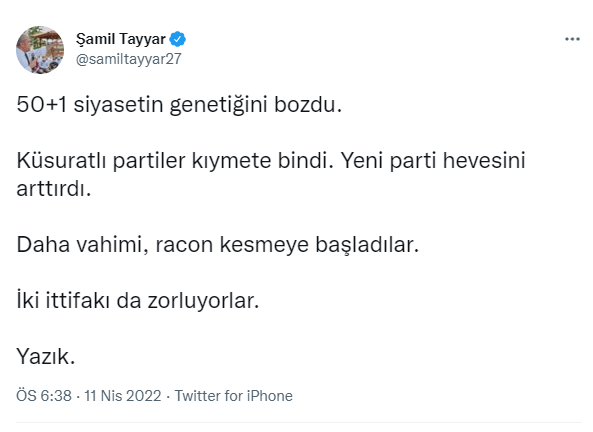 Şamil Tayyar'dan 'sistem' tepkisi: Yazık - Resim : 1