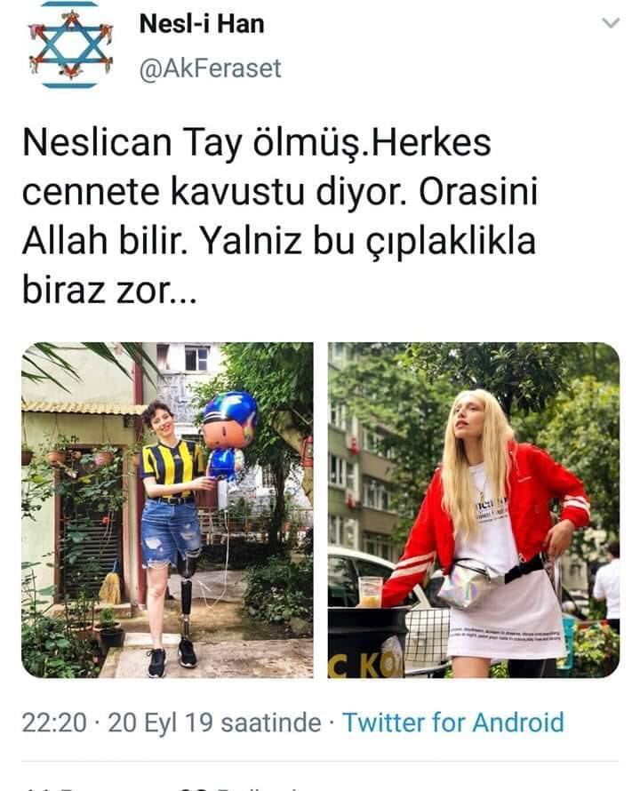 Aktrolden Neslican Tay'ın ardından kan donduran tweet! - Resim : 1