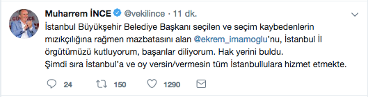 Muharrem İnce'den Ekrem İmamoğlu'na kutlama mesajı! - Resim : 1